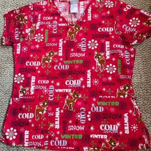 Rudolph Red Nosed Reindeer Scrub Top -NWOT